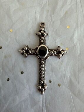 Sterling Silver  Black Onyx Cross Pendant Necklace - Unbranded